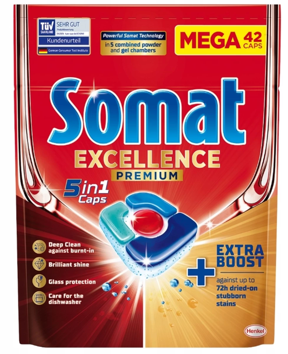 Somat Excellence Premium 5-in-1 Indų Ploviklio Kapsulės, 42 Vnt.