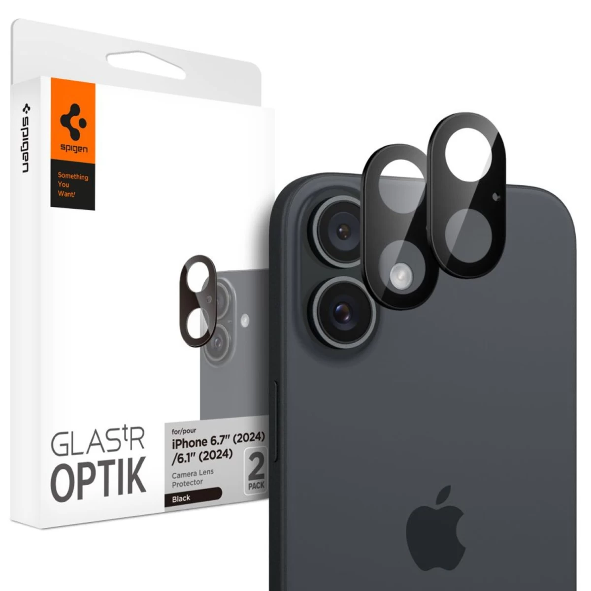 spigen Optik Glas.tr Kameros Apsauga 2-pack Glass, Skirta iphone 16/16 Plus - Juoda