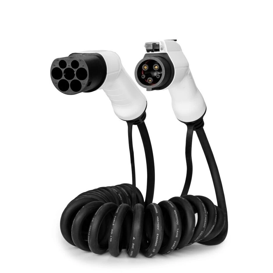 Spiralinis elektromobilio įkrovimo laidas Type 2 - Type 1 - (32A, 1 Fazė, 6,6KW)