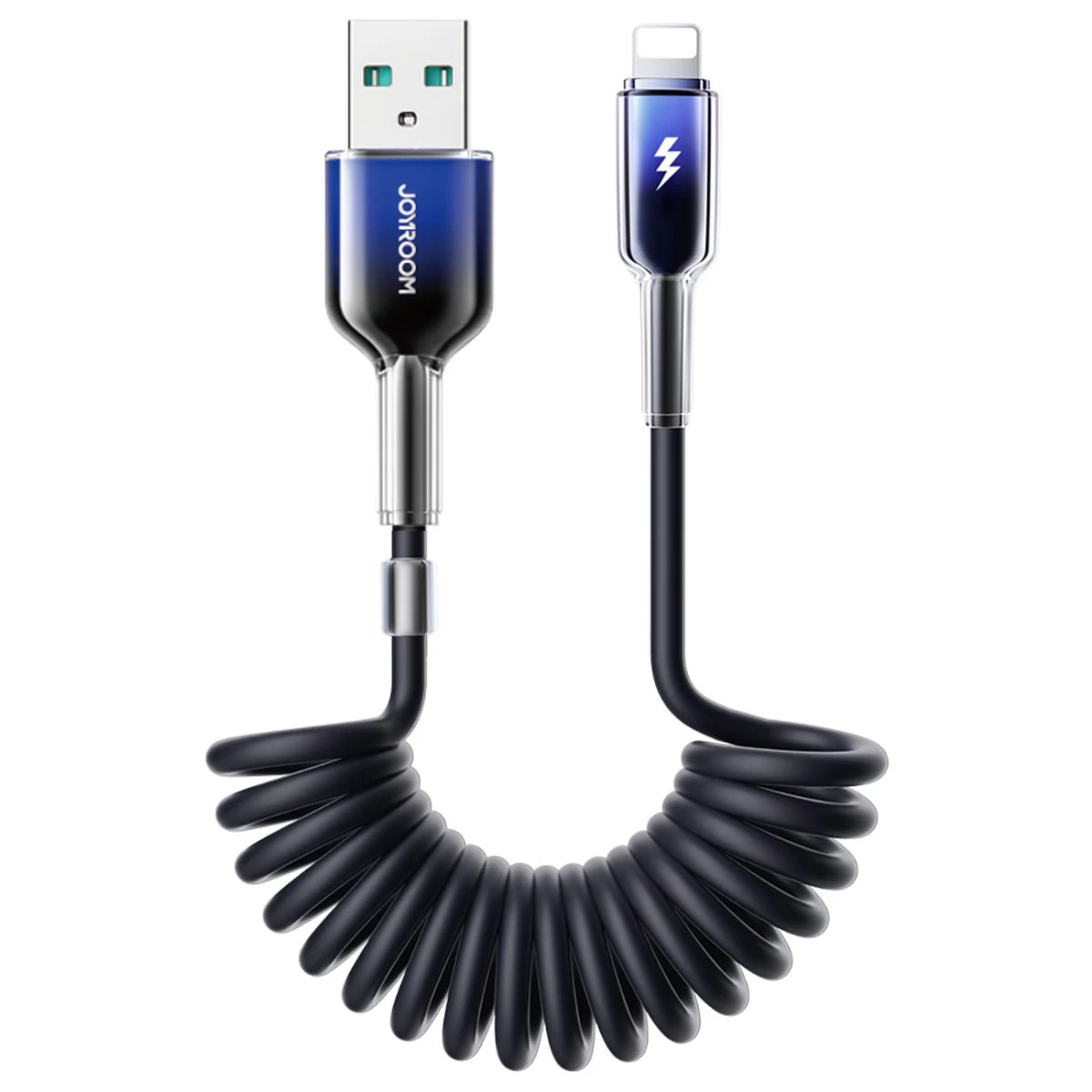 Spiralinis Kabelis Usb-a - Iphone Lightning Crystal-clear Series 3a 1,5 M - Juodas