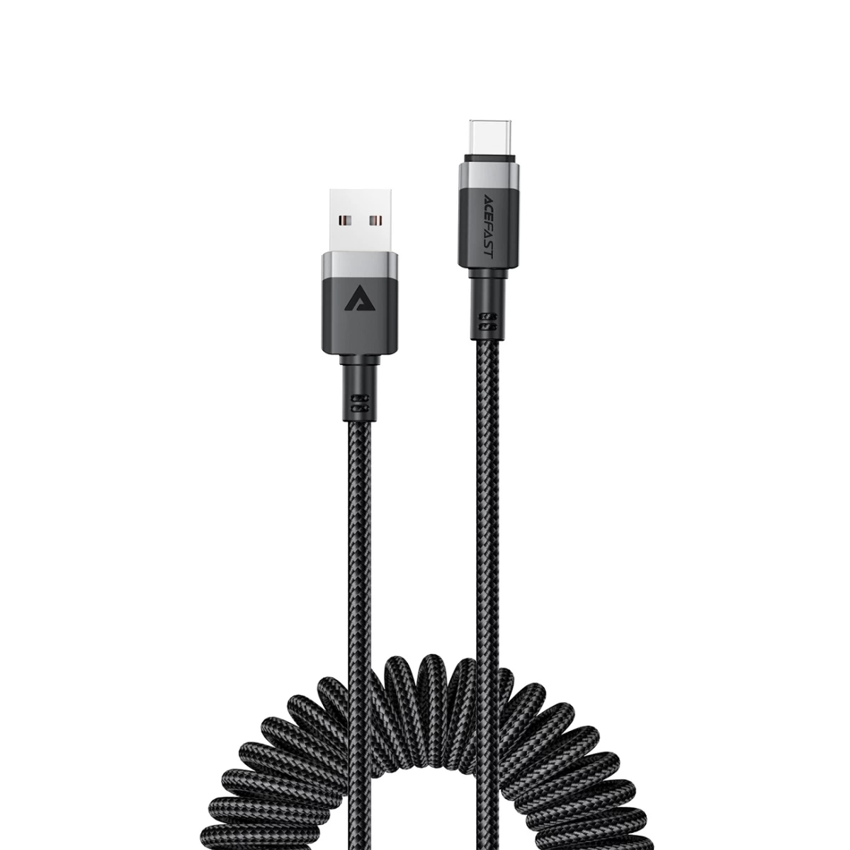 Spiralinis Usb-a - Usb-c 480mb/s 3a 1,2 M Ilgio Juodas Kabelis
