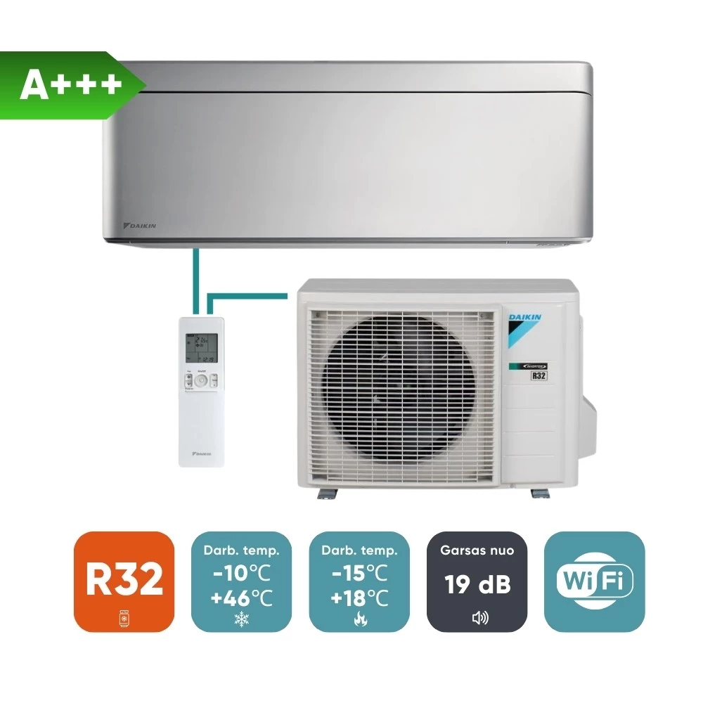 Split oro kondicionierius (oras–oras šilumos siurblys) Daikin Stylish (komplektas), sidabro