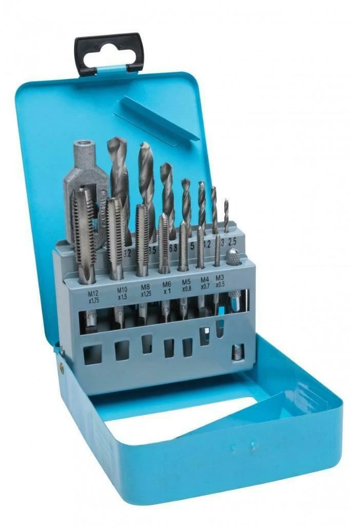 Sriegiklių ir grąžtų rinkinys | su T-rankena | HSS | M3 - M12 / 2,5 - 10,2 mm | 16 vnt. (SK1633) Sriegiklių ir grąžtų rinkinys | su T-rankena | HSS | M3 - M12 / 2,5 - 10,2 mm | 16 vnt. (SK1633)