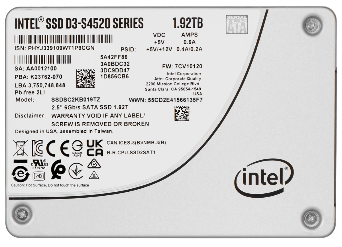 SSD Solidigm (Intel) S4520 1.92TB SATA 2.5 SSDSC2KB019TZ01 (DWPD up to 3)