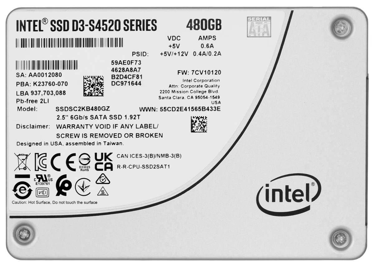 SSD Solidigm (Intel) S4520 480GB SATA 2.5 SSDSCKKB480GZ01 (DWPD up to 3)