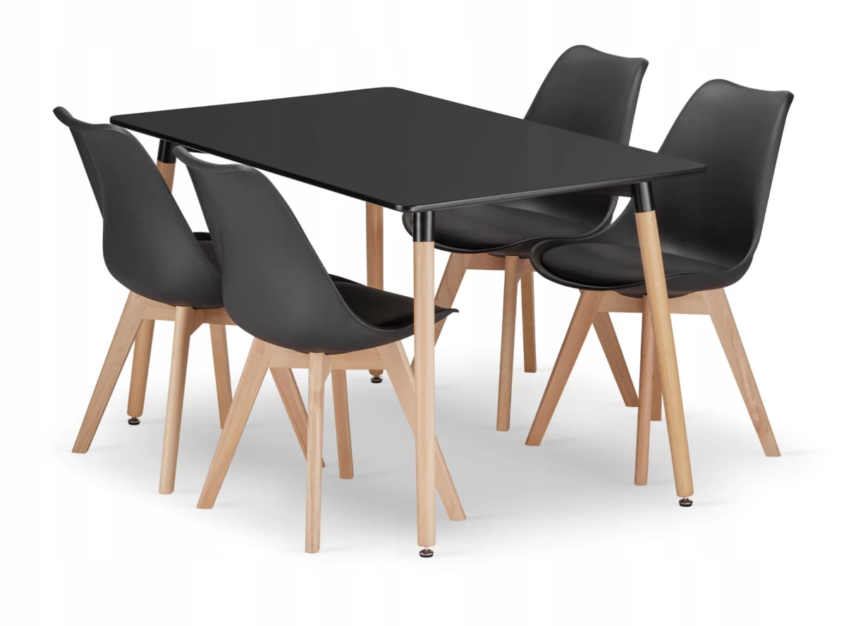Stačiakampio Formos Stalas Adria 120x80 Juodas + 4 Kėdės Mark Juodos Spalvos