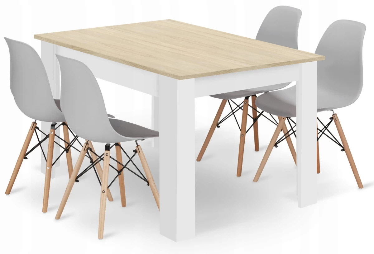 Stačiakampio Formos Stalo 120x80 ąžuolo Sonoma + 4 Kėdės Osaka Pilka