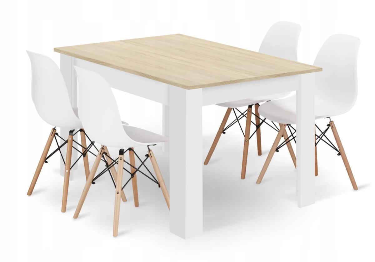 Stačiakampio Formos Stalo 120x80 ąžuolo sonoma Komplektas + 4 Kėdės osaka Baltos Spalvos