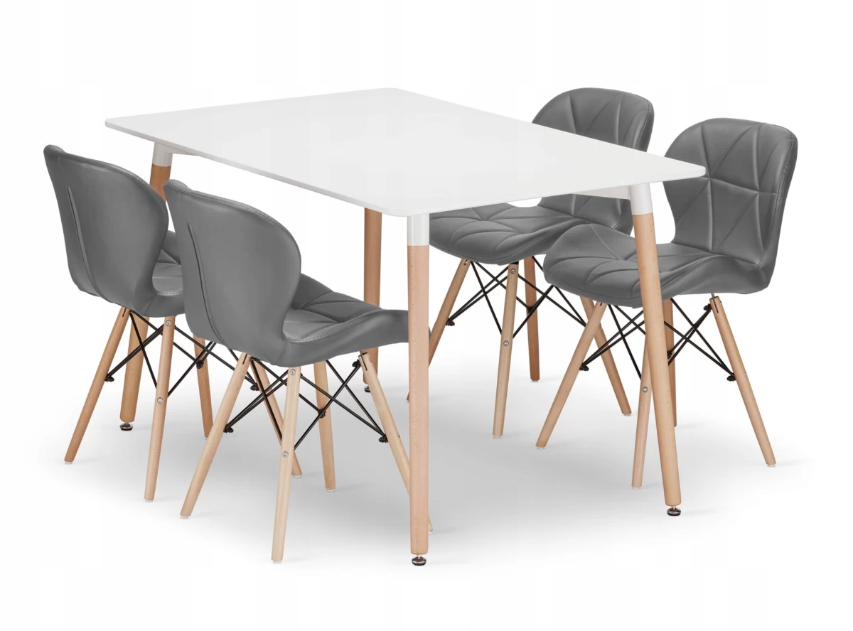 Stačiakampio Formos Stalo Adria 120x80 Baltos Spalvos + 4 Kėdės Lago Pilkos Spalvos