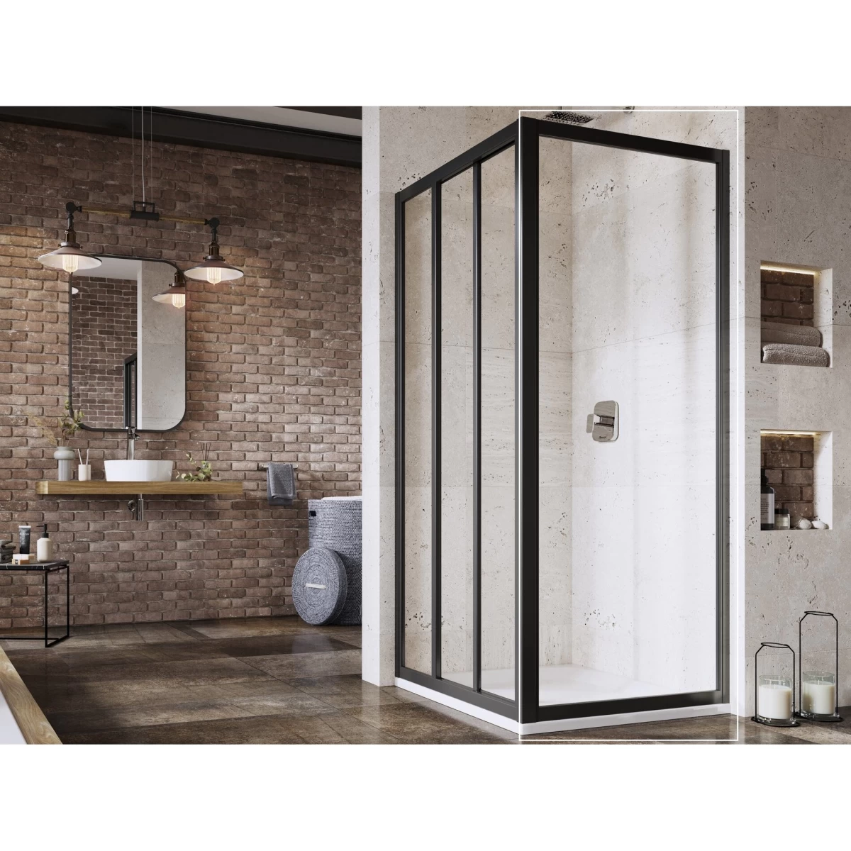 Stacionari sienelė RAVAK Supernova APSS, 90x198cm juoda sp. ir skaidrus stiklas Stacionari sienelė RAVAK Supernova APSS, 90x198cm juoda sp. ir skaidrus stiklas