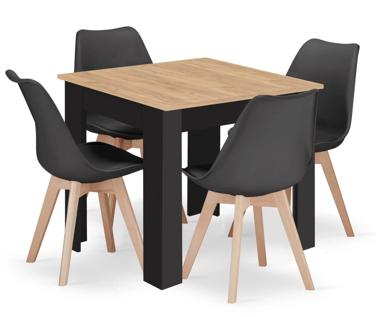 Stalas Np 80x80 Artisan Juodos Kojos + 4 Kėdės Mark Juodos Natūralios Kojos