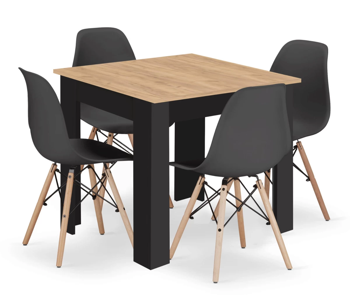 Stalas Np 80x80 Artisan Juodos Kojos + 4 Kėdės Osaka Juodos Natūralios Kojos