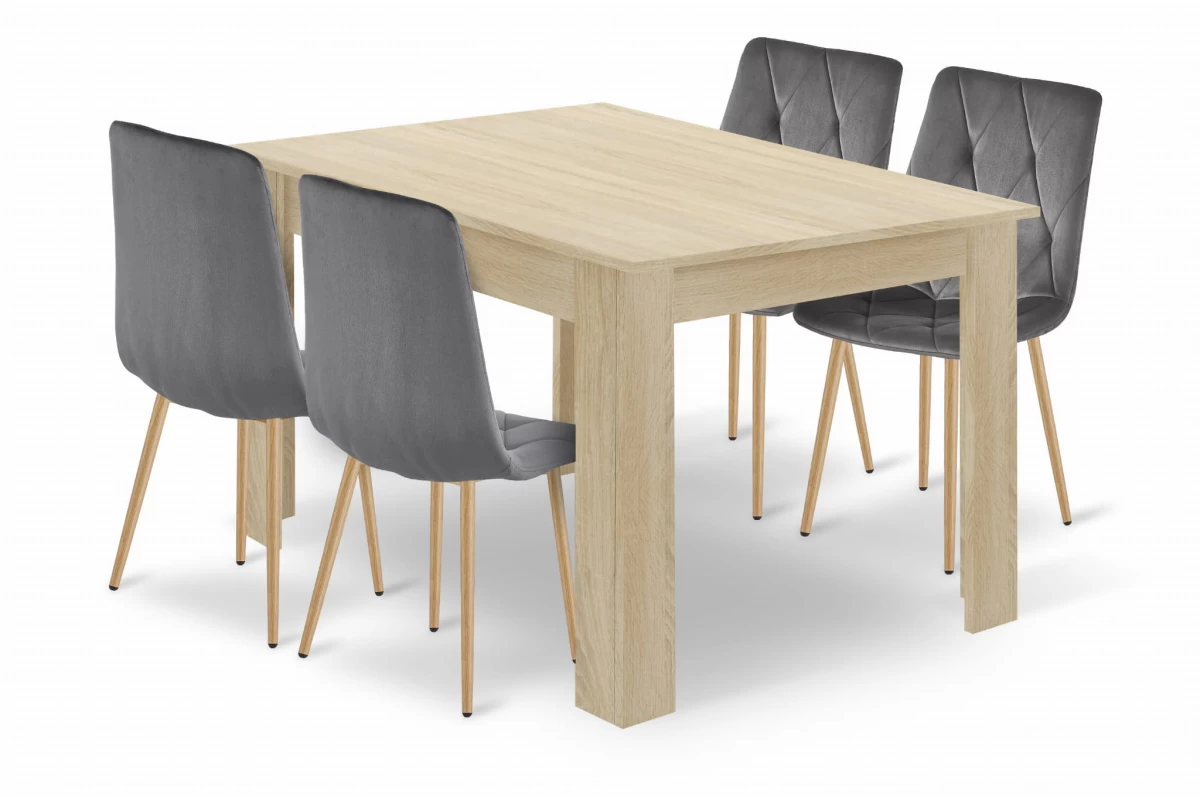 Stalo Komplektas Np 120x80 Sonoma ąžuolas + 4 Kėdės Libra Pilka