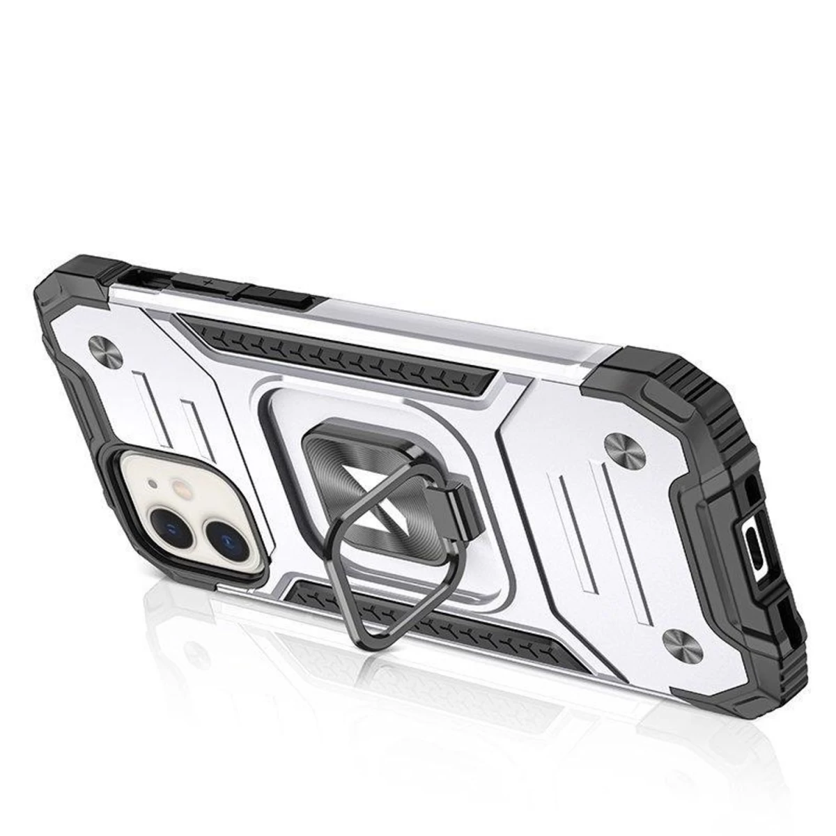Stiprus Dėklo Dangtelis iphone 14 Su Magnetiniu ring Armor Sidabriniu Laikikliu.