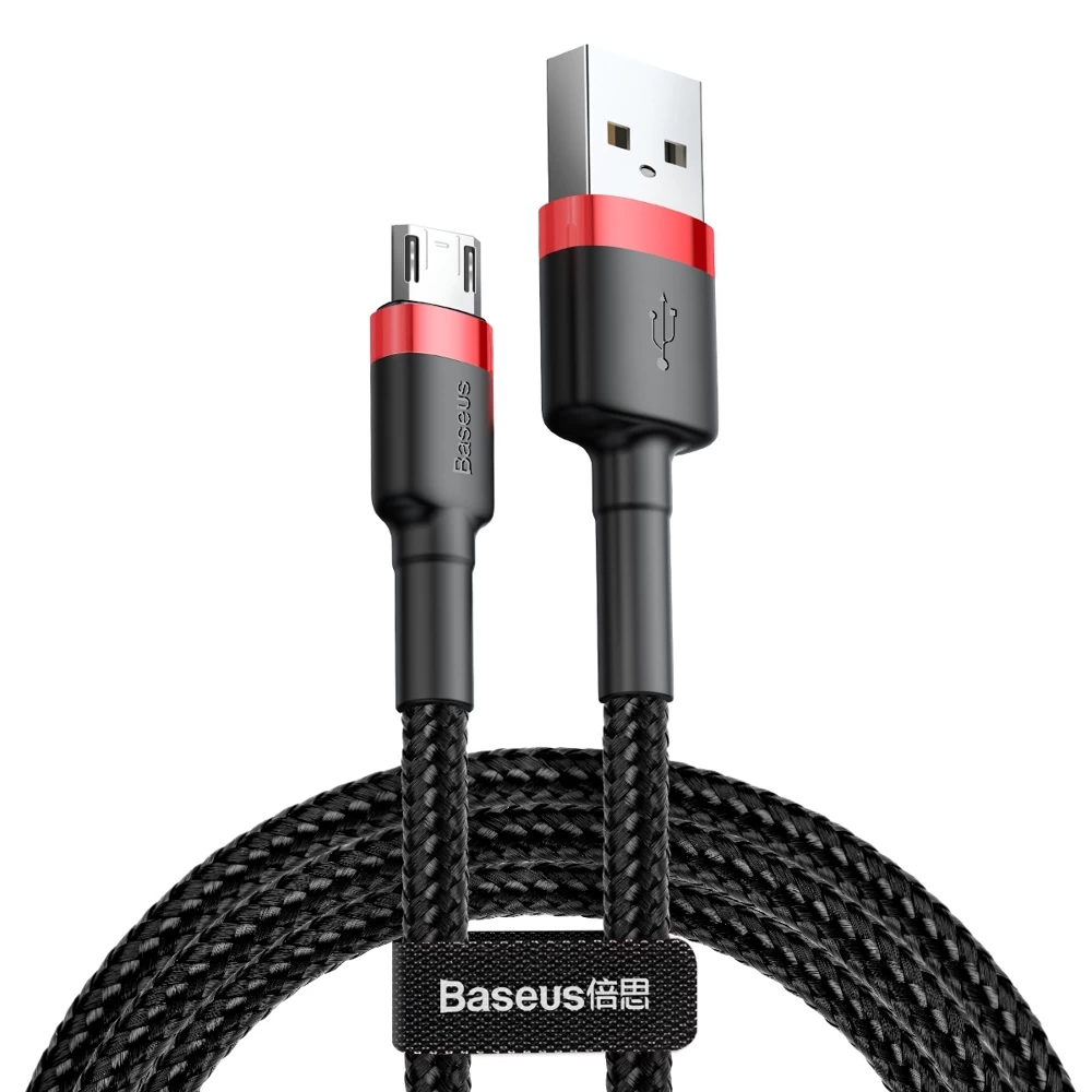 Stiprus Lankstus Usb Microusb Qc3.0 2.4a 1m Juodai Raudonas Kabelis