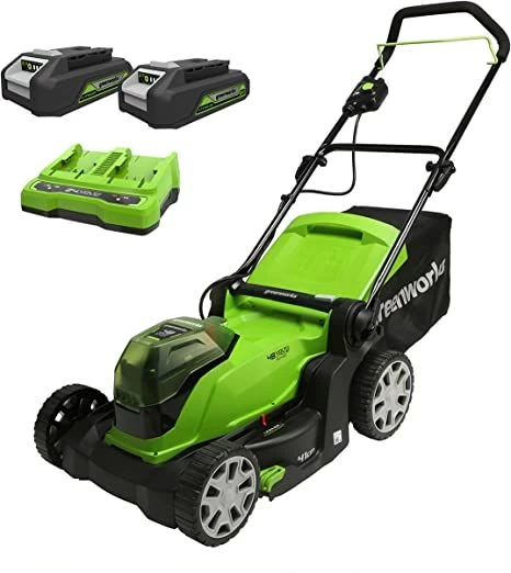 STUMDOMA VEJAPJOVĖ 41cm 48V(2X24V) su dvigubu krovikliu ir 2X4Ah akumuliatoriais Greenworks STUMDOMA VEJAPJOVĖ 41cm 48V(2X24V) su dvigubu krovikliu ir 2X4Ah akumuliatoriais Greenworks
