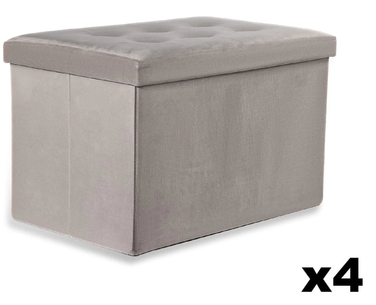 Sulankstoma Xl Sagomis Puošta Otomana - 60x38x38cm, Aksominė, Smėlio Spalvos X 4