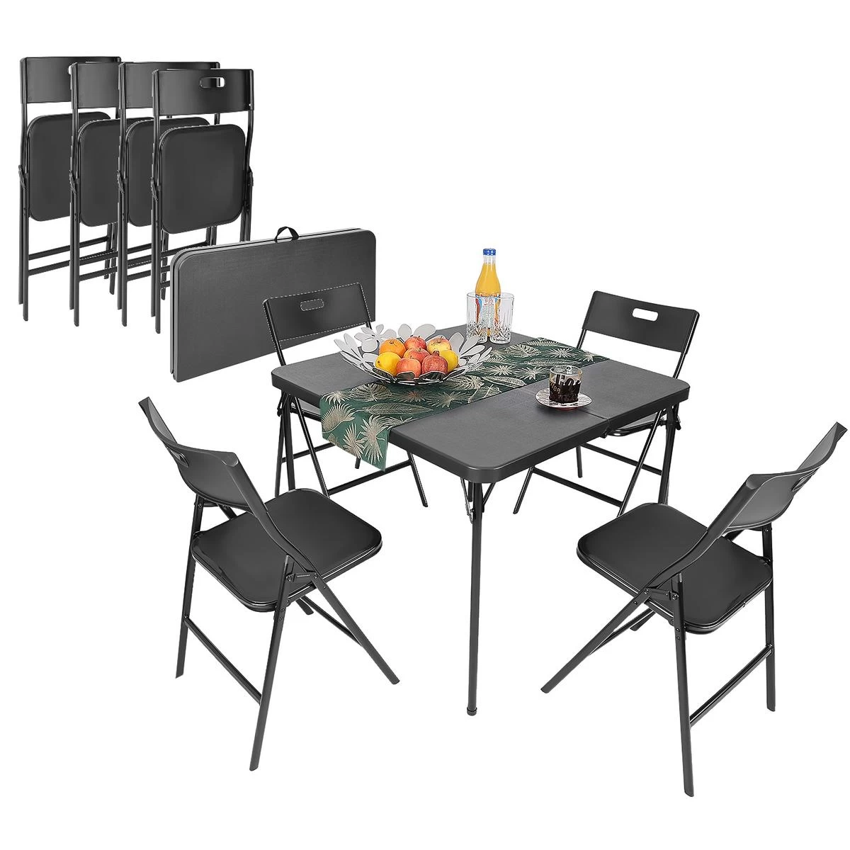 Sulankstomas Maitinimo Stalas 86,5x86,5x71 Cm Ir 4 Sėdimos Vietos Juodos Spalvos