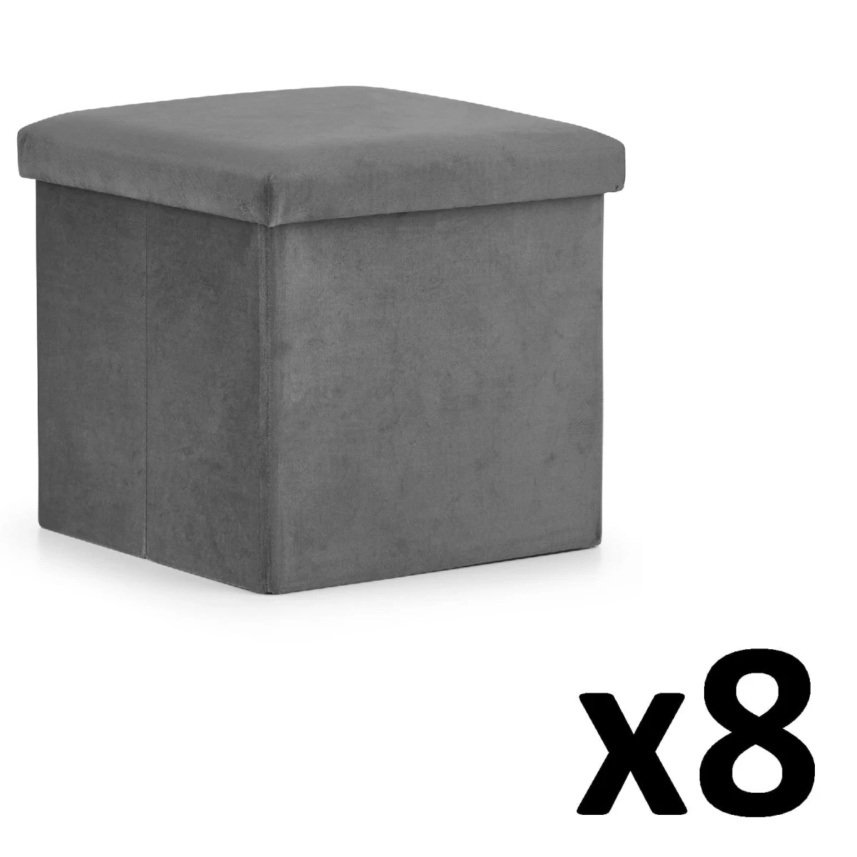Sulankstomas Pufas L - 38x38x38cm Aksominis Pilkas X 8