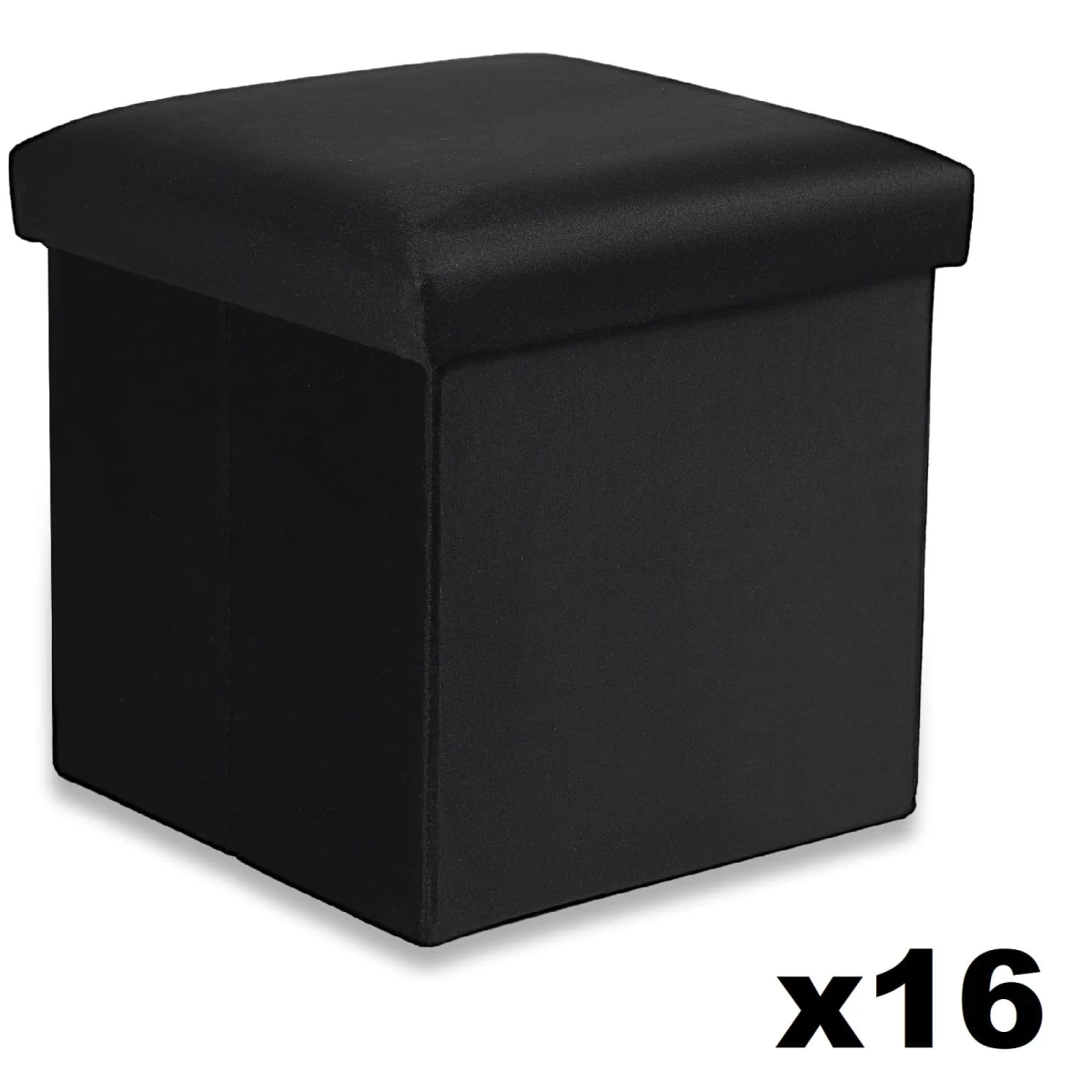 Sulankstomas Pufas M - 30x30x30cm Aksominis Juodas X 16