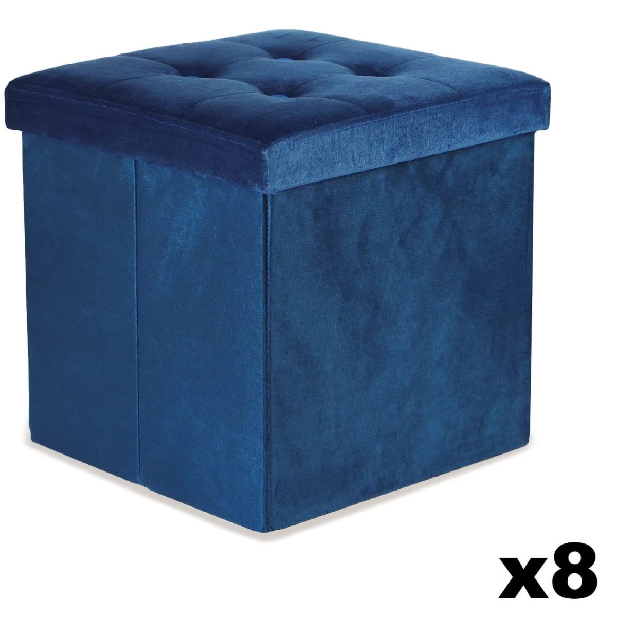 Sulankstomas Pufas Su Sagomis - 38x38x38cm Aksominis Tamsiai Mėlynas X 8