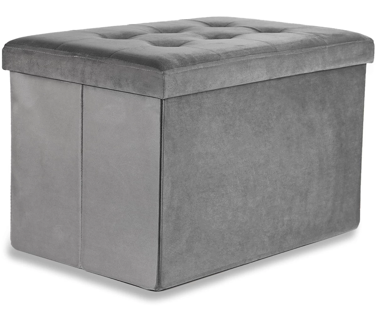 Sulankstomas Pufas Xl Su Sagomis - 60x38x38cm Aksominė Pilka