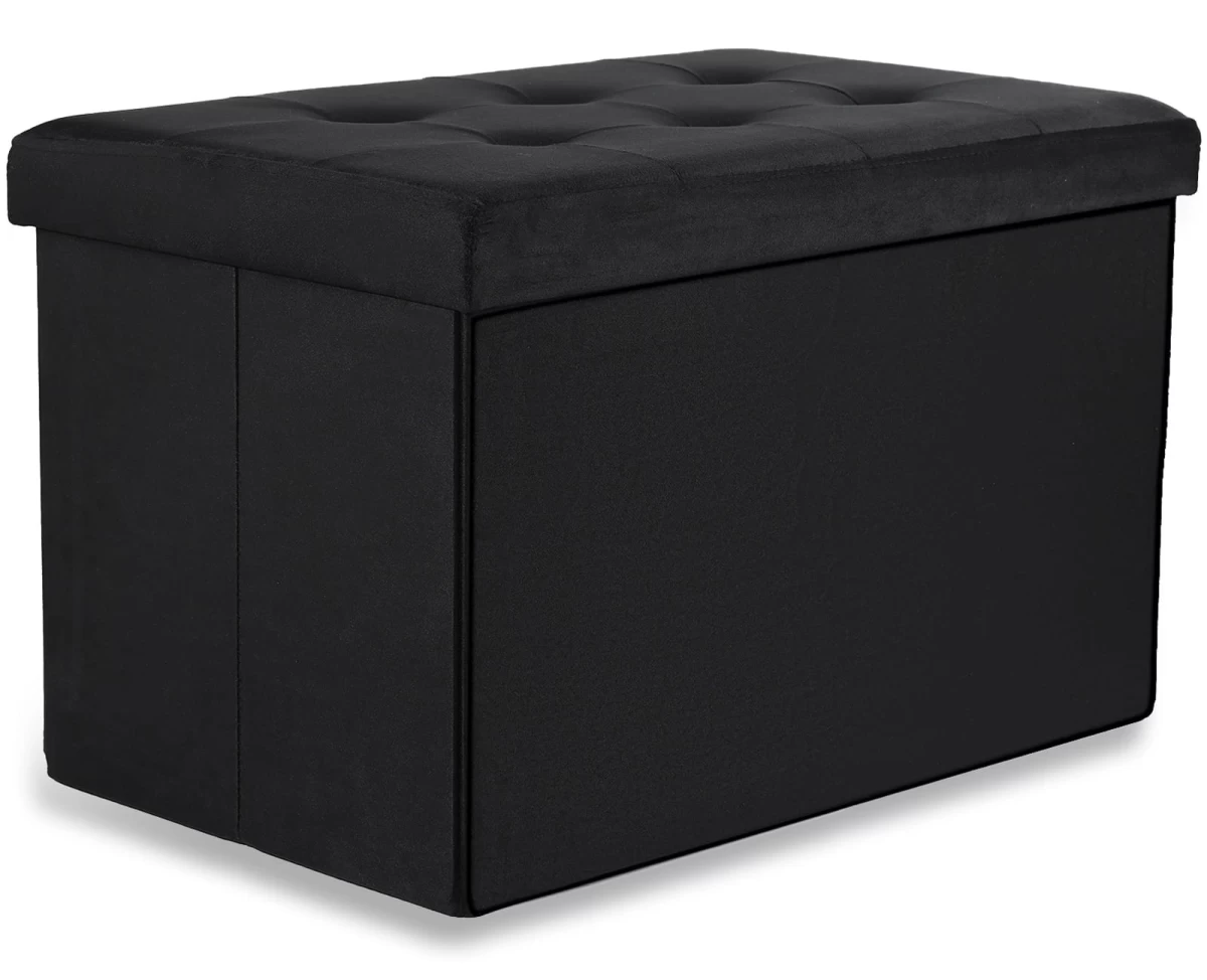 Sulankstomas Pufas Xl Su Sagomis - 60x38x38cm Aksominis Juodas