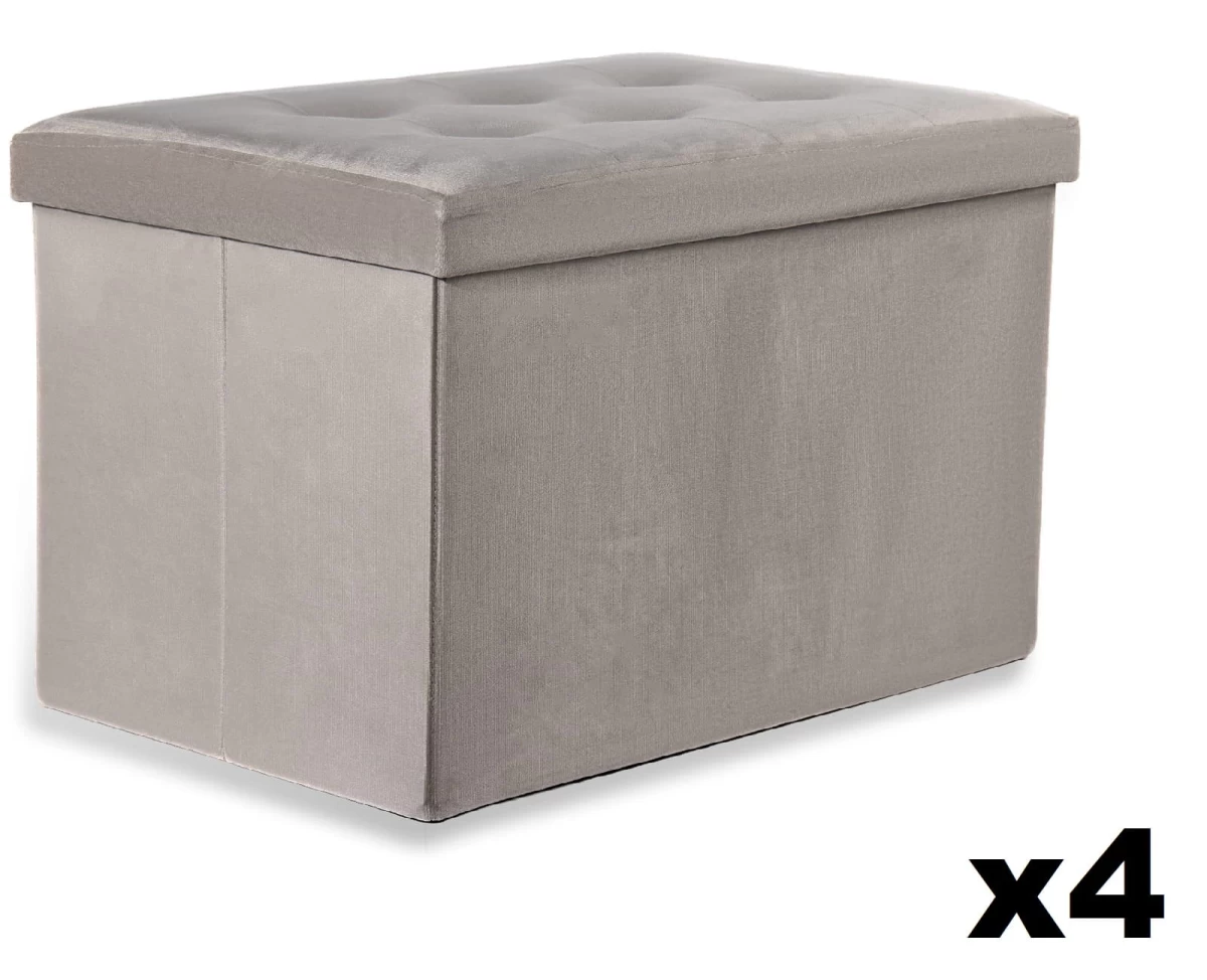 Sulankstomas Pufas Xl Su Sagomis - 60x38x38cm Aksominis Smėlio Spalvos X 4