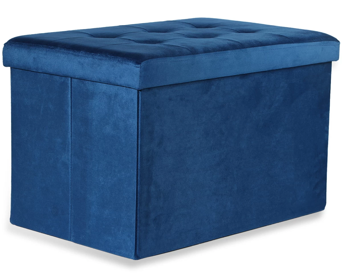 Sulankstomas Pufas Xl Su Sagomis - 60x38x38cm Aksominis Tamsiai Mėlynas