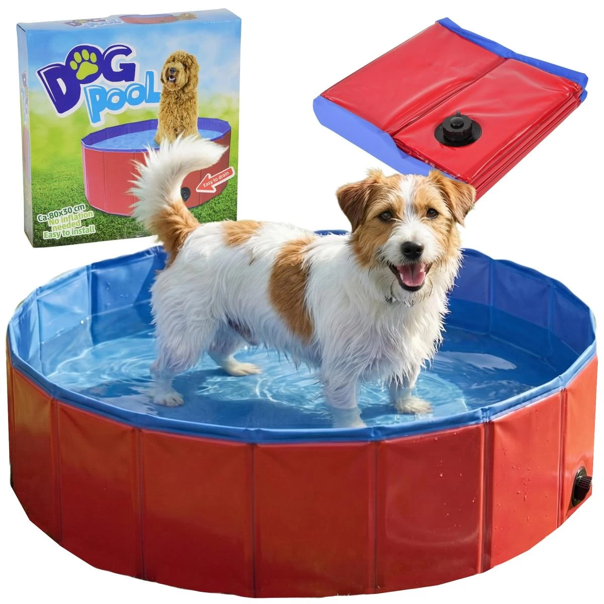Sulankstomas Sodo Baseinas šunims 80x30cm Raudonas Maxpro