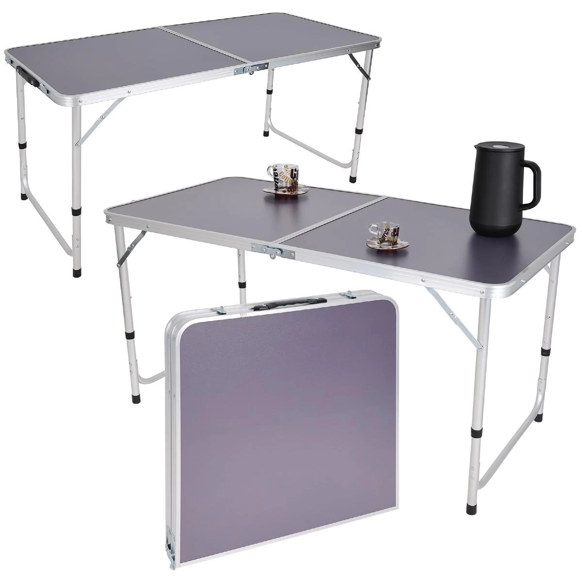 Sulankstomas Stovyklavimo Stalas 120x60x70/62/55 Cm Pilkos Spalvos