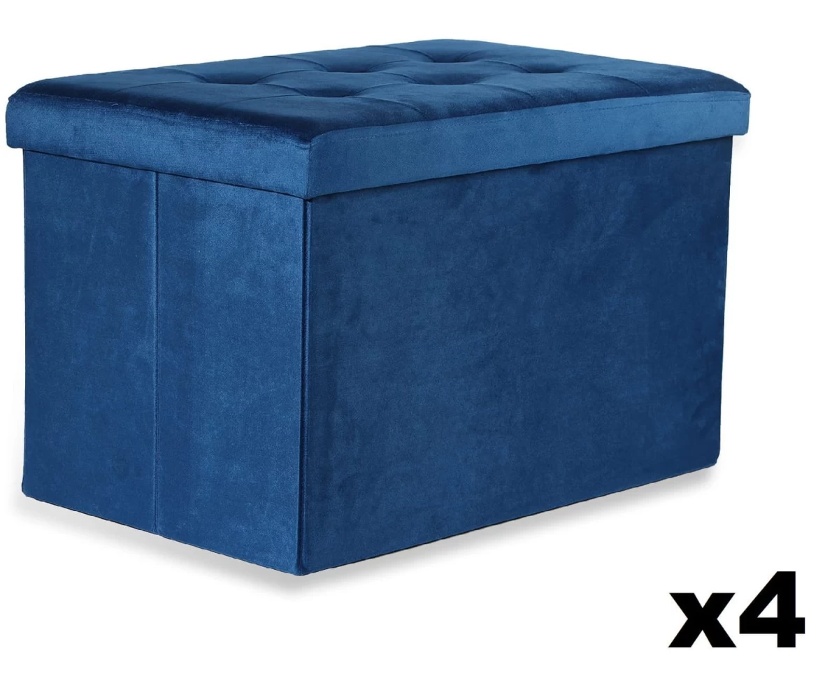 Sulankstomas Xl Pufas Su Sagomis - 60x38x38cm, Tamsiai Mėlynas Aksomas X 4