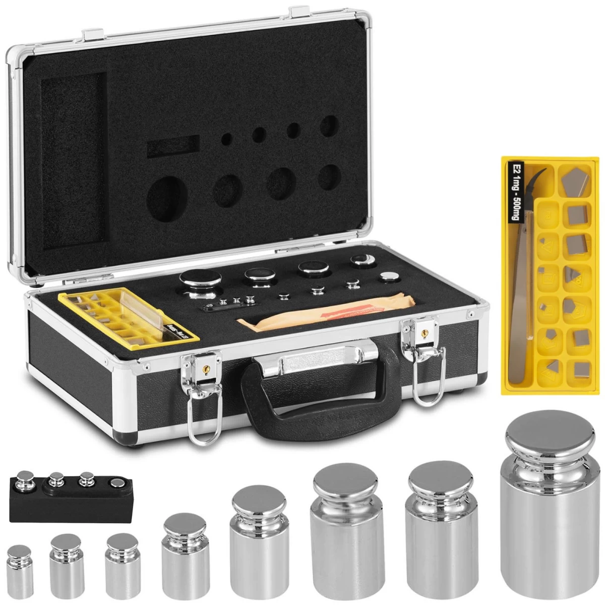 Svarstyklės Kalibravimo Svarstyklės Oiml E2 Klasės Svarstyklėms 1-500 G Kit 24 El.