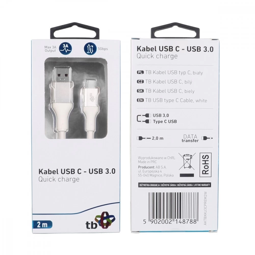 TB Kabel USB 3.0-USB C  2m PREMIUM 3A white