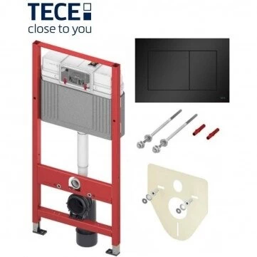 TECE Base WC modulis, juoda matinė TECE Now nuleidimo plokštelė