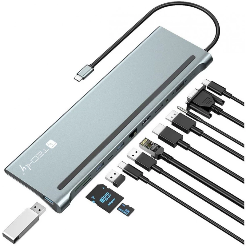 Techly Iusb31c-dock12dphd (tamsiai Pilka /usb-c )