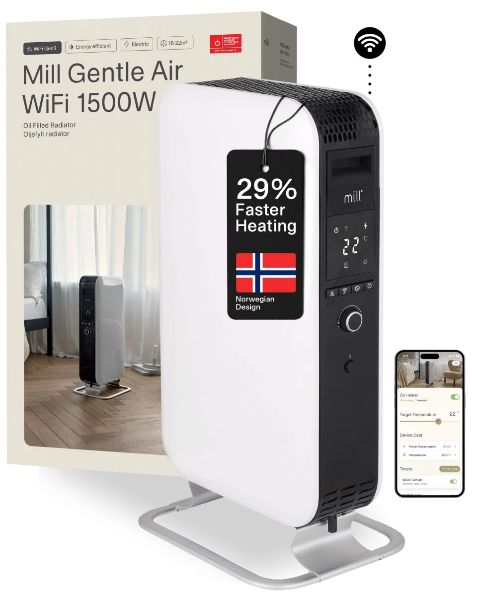 Tepalinis radiatorius Mill OIL1500WIFI3 Gentle Air, 1500 W | Tinka patalpoms iki 22 m² | Baltas, WIFI