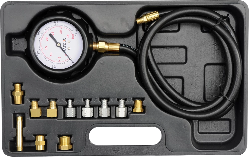 Tepalo slėgio matuoklis | su adapteriais | 0-500 PSI/0-35 Bar | 12 vnt. (YT-73030)