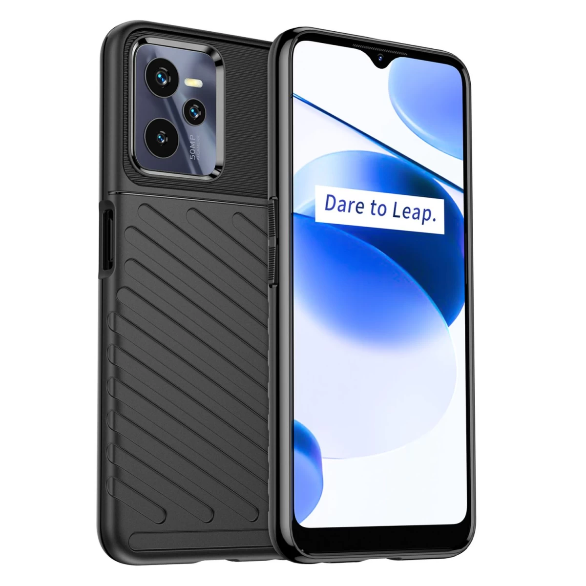 Thunder Case Realme C35 Silikoninis šarvuotas Dėklas, Juodas