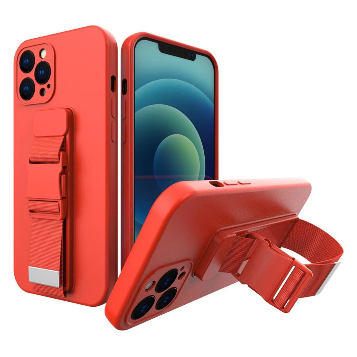 Tpu Gelio Gelio Virvės Virvės Dėklas Su Dirželiu iphone 12 Mini Raudonos Spalvos
