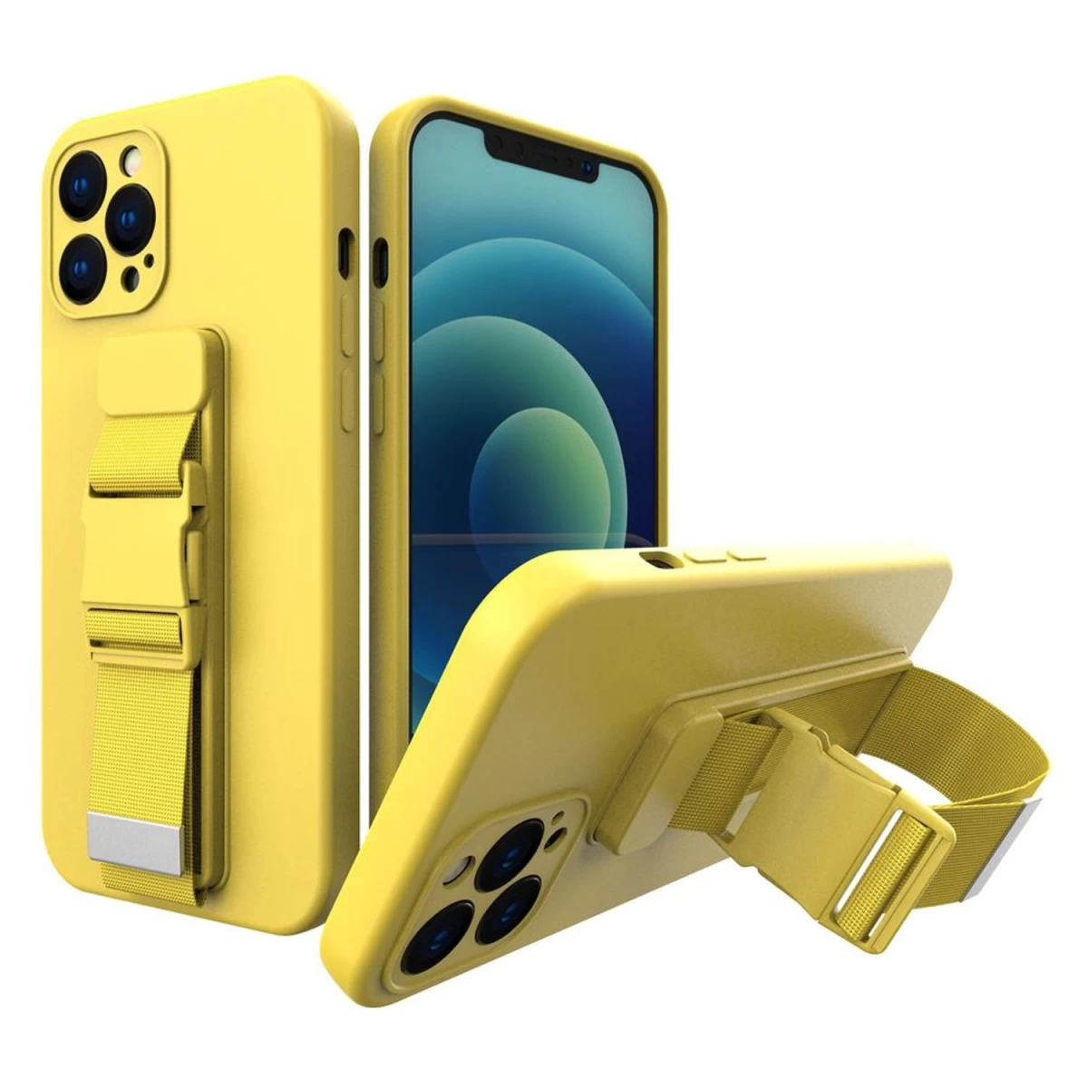 Tpu Gelio Virvės Dėklas Su Oro Pagalve Ir Dirželiu Geltonam iphone 13 Pro