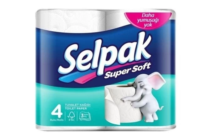 TUALETINIS POPIERIUS SELPAK, 3 SL, 18,6 m, 150 LAPELIŲ, 4 VNT