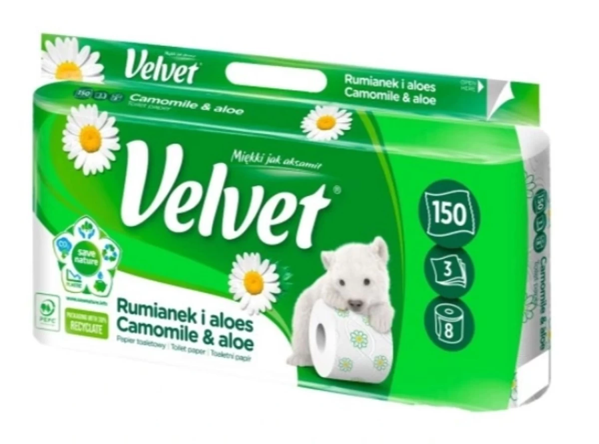Tualetinis Popierius velvet Su Ramunėlėmis Ir Alaviju, 8 + 2 Ritinėliai.