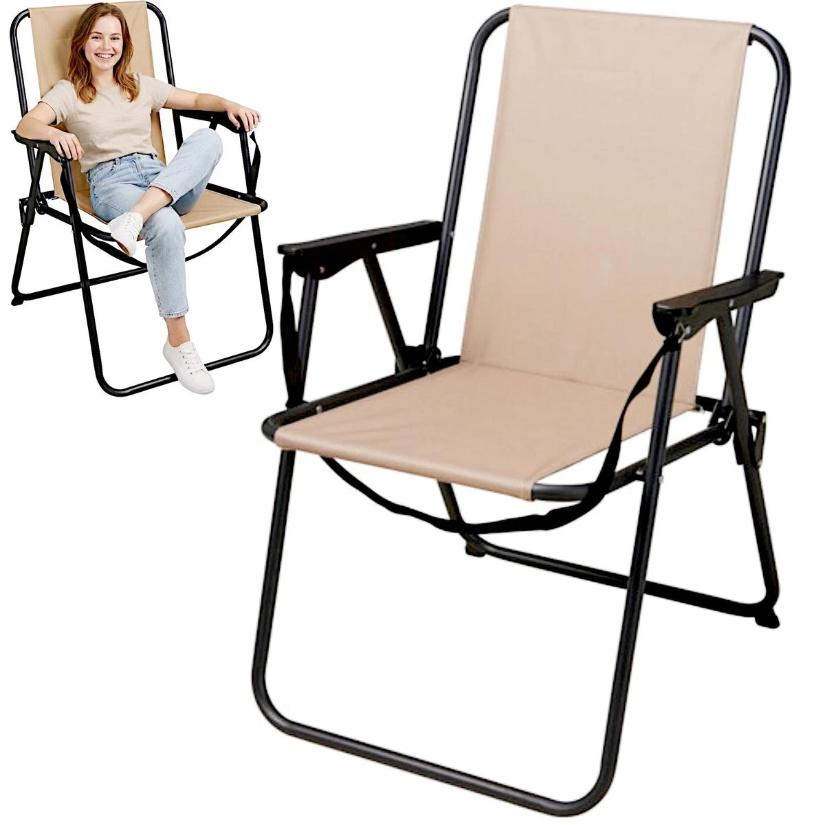 Turistinė Kėdė Su Porankiais Sulankstoma Smėlio Spalvos Redcliffs