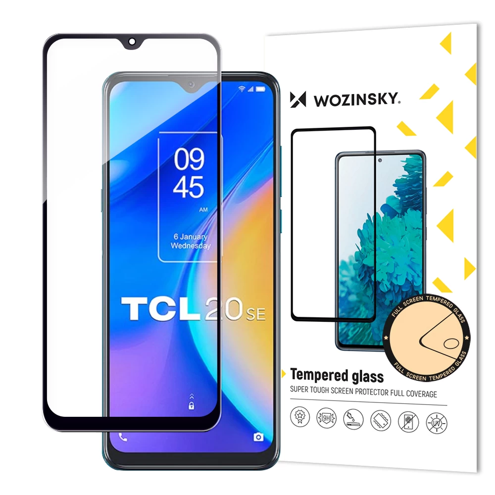 Tvirtas 9h Grūdintas Stiklas Visam Tcl 20 Se Ekranui Su case Friendly Rėmeliu, Juodas