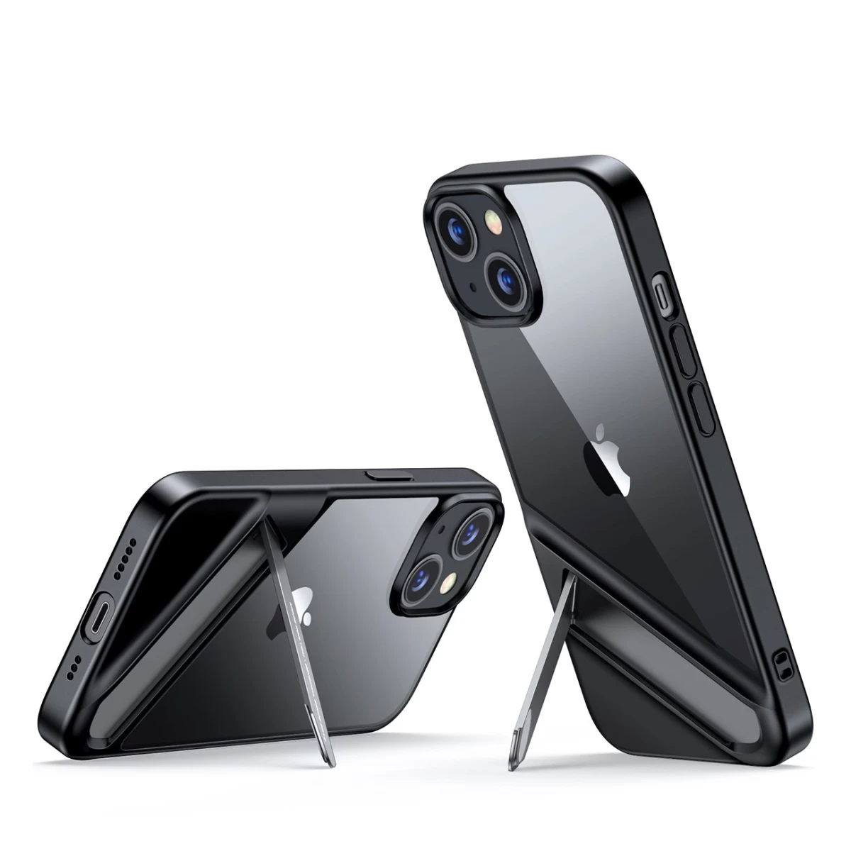Tvirtas Dėklas Su Gelio Rėmeliu Ir Integruotu Stovu iphone 14 Plus, Juodas
