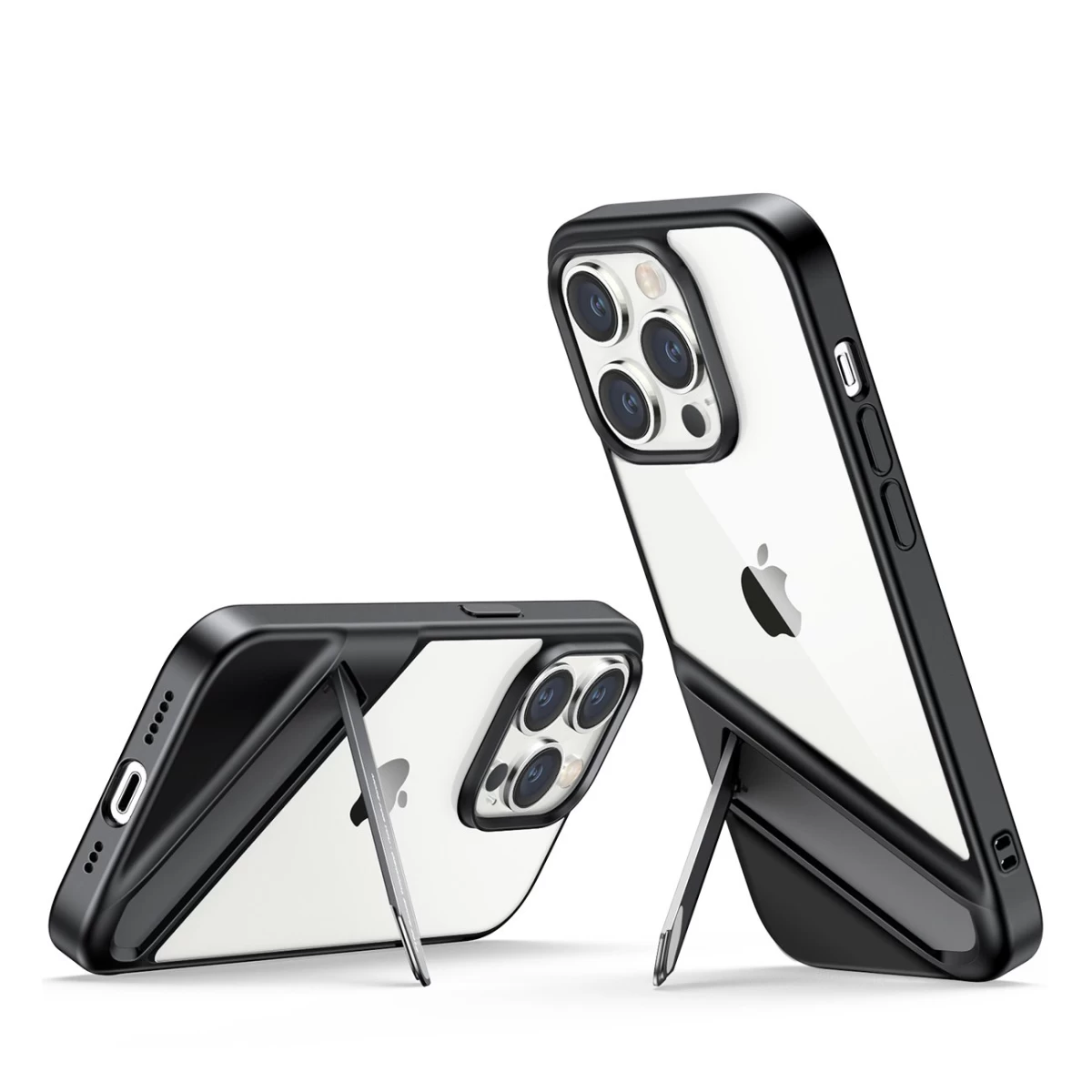 Tvirtas Dėklas Su Gelio Rėmeliu Ir Integruotu Stovu iphone 14 Pro Juodos Spalvos
