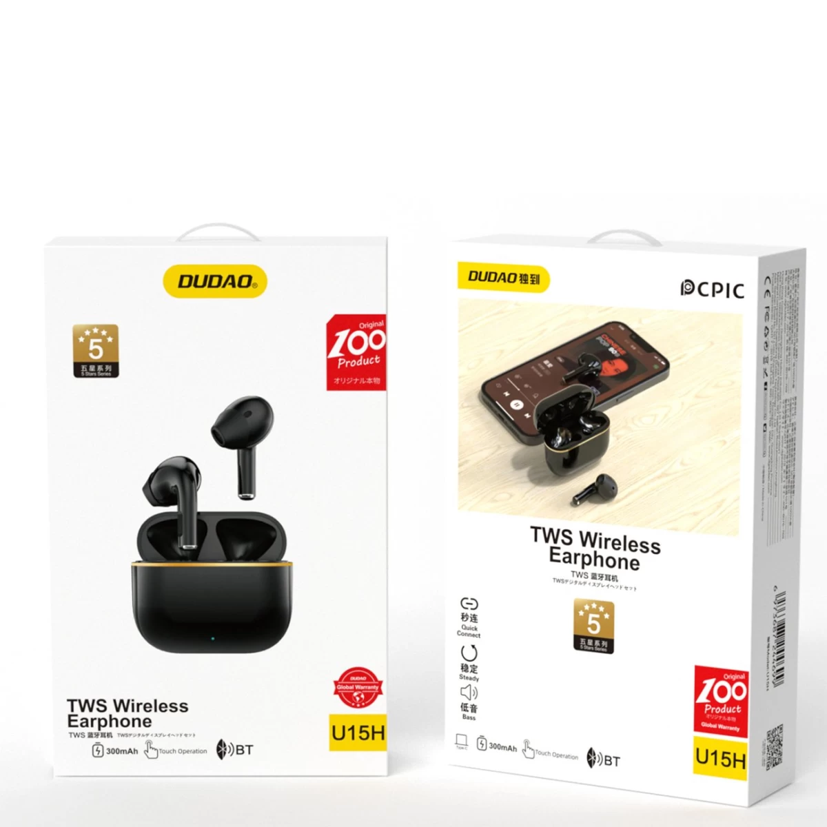 U15h Tws bluetooth 5.1 Belaidės Ausinės Juodos Spalvos