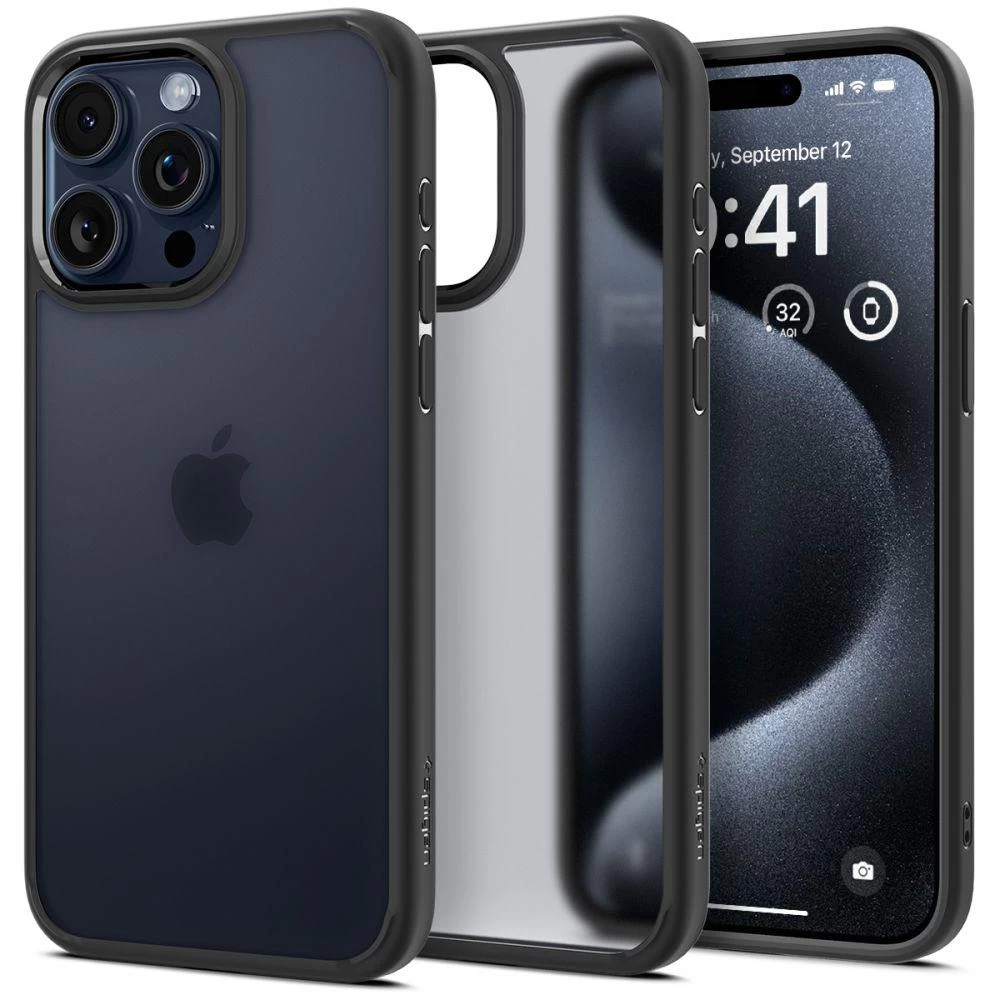 Ultra Hibridinis Dėklas iphone 15 Pro, Skaidrus, Juodas