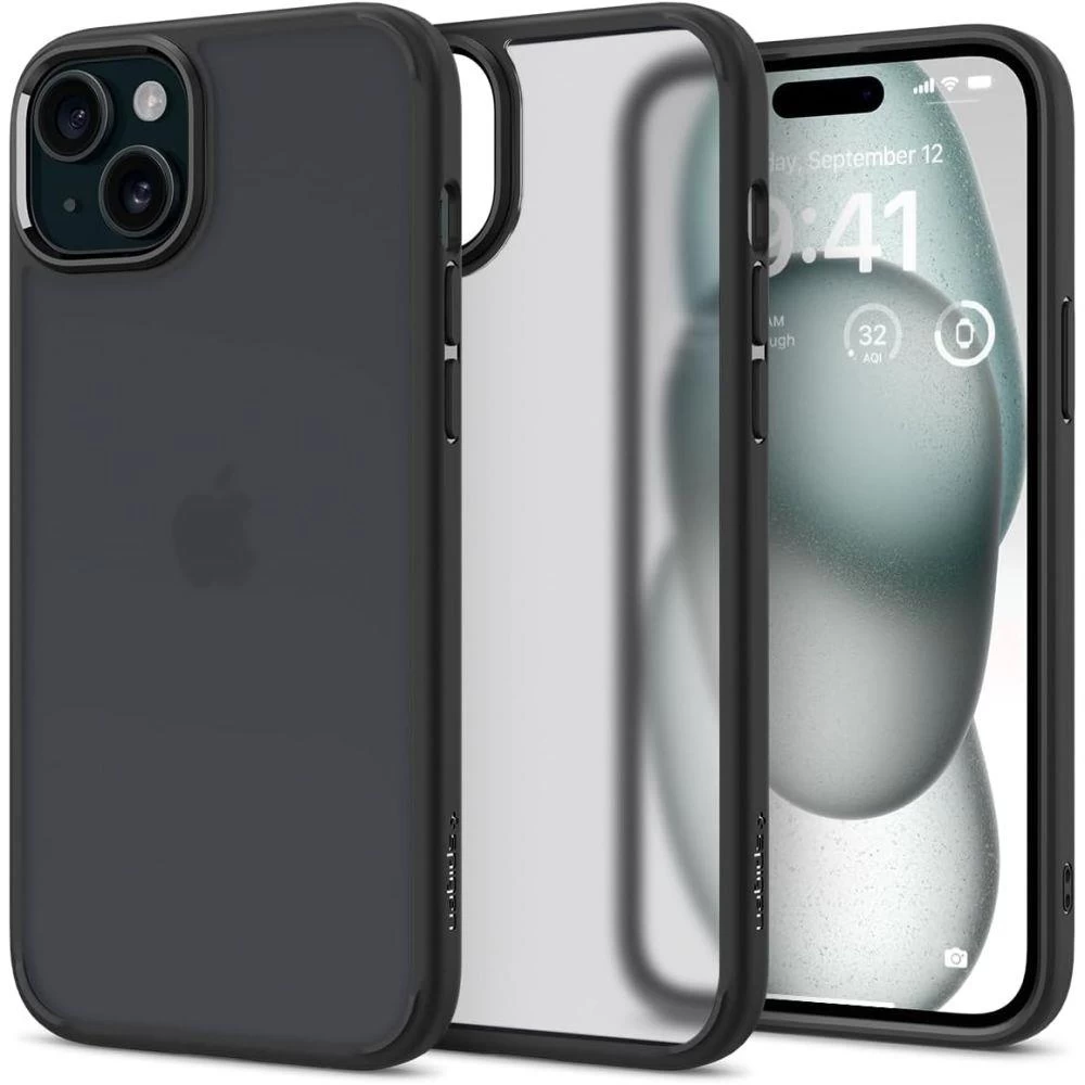 Ultra Hibridinis Dėklas iphone 15, Skaidrus/juodas